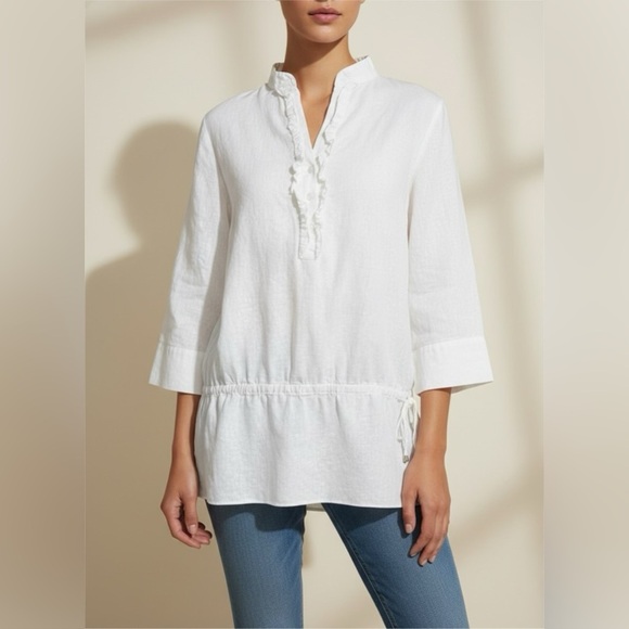 Lilly Pulitzer Tops - Lilly Pulitzer White Linen Roll Tab Sleeves Tunic Top Sz 6